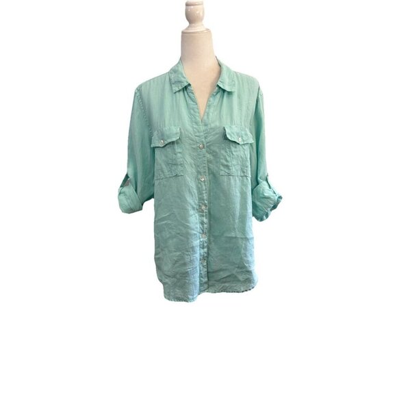 Tommy Bahama Collared Button Up Linen Shirt Rolled Sleeve Wimen Large - Picture 1 of 10
